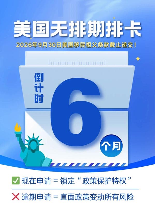 最后6个月?!美国EB5无排期移民祖父条款即将到期! 最后6个月?!美国EB5无排期移民祖父条款即将到期!